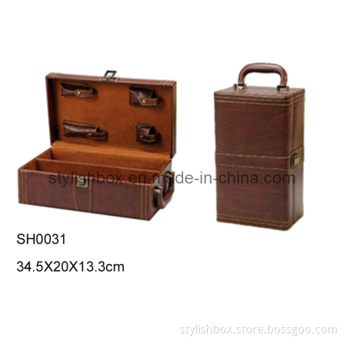 Antique PU Wine Box for Two Wine Bottles (SH0031)